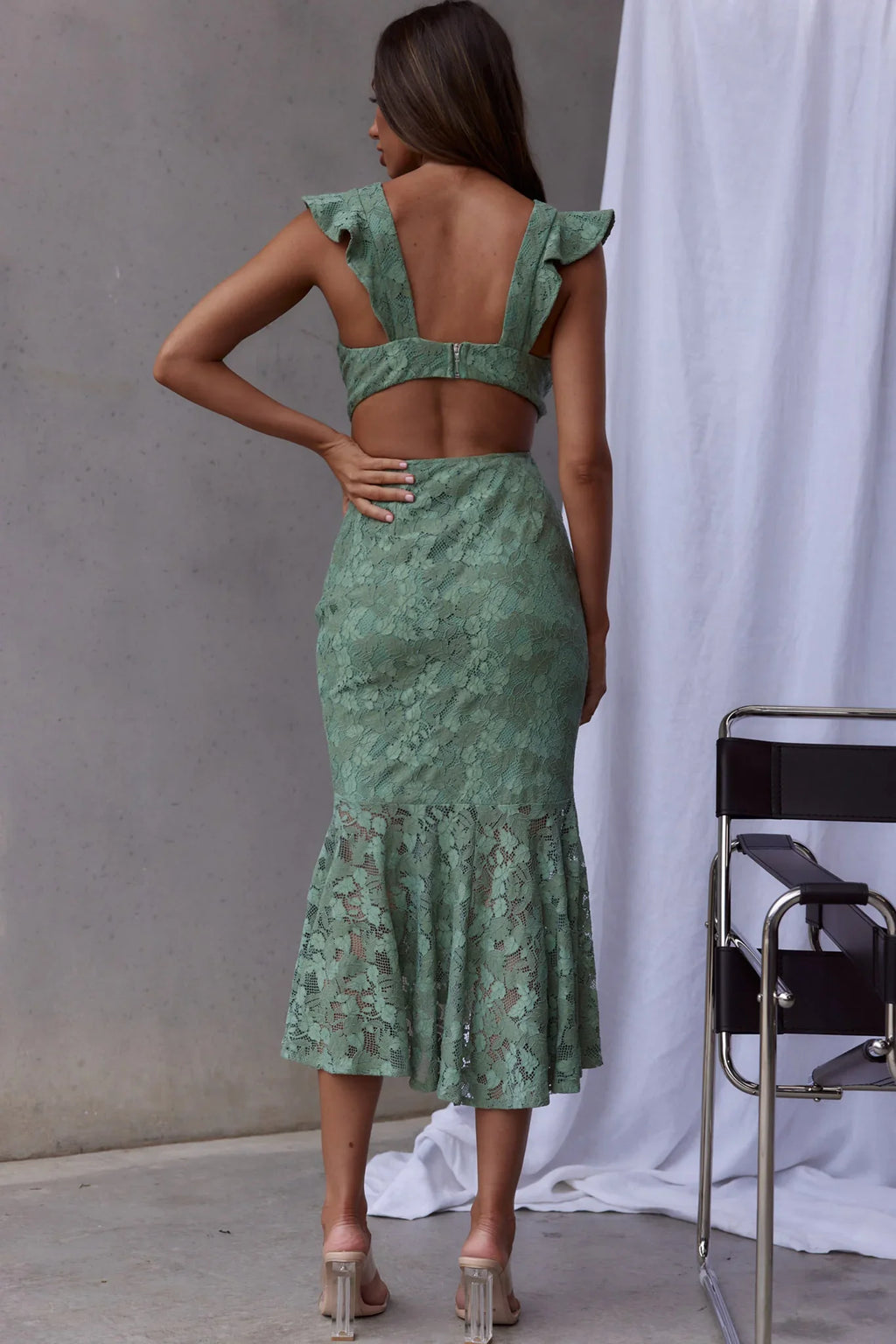 Jackie Pinafore Floral Lace Dress Avocado