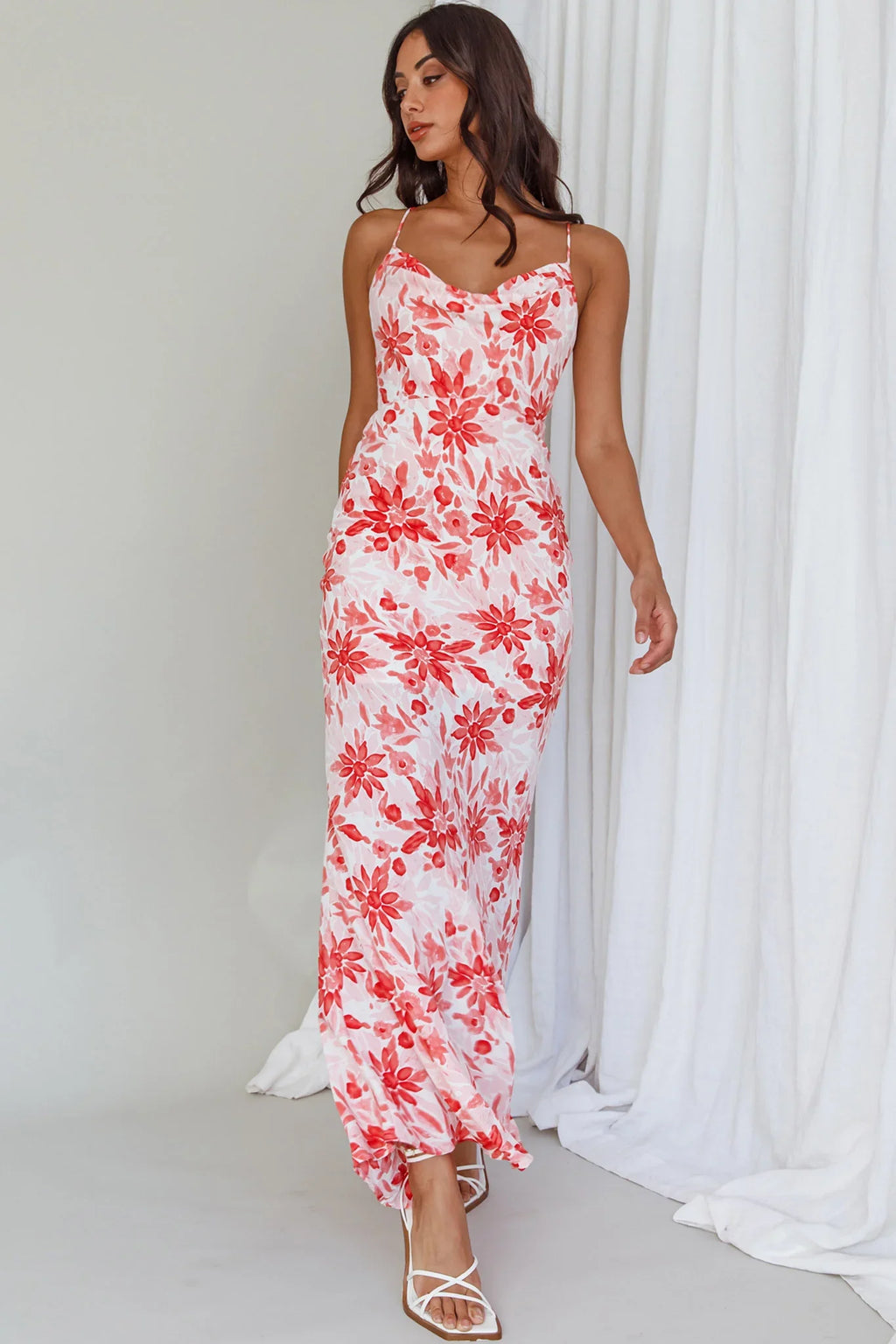 Janaina Tie-Up Back Maxi Dress Floral Red
