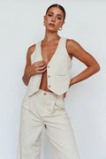 Times Square Buttoned Waistcoat Top Natural