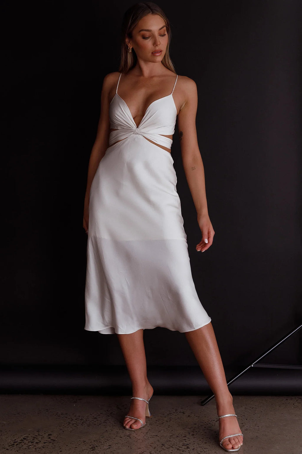 Dance With Me Crossover Bust Midi Dress Ivory