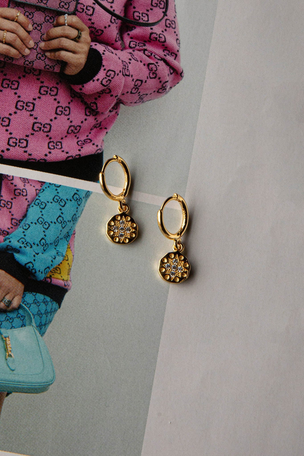 Starry Night Drop Diamante Hoop Earrings Gold