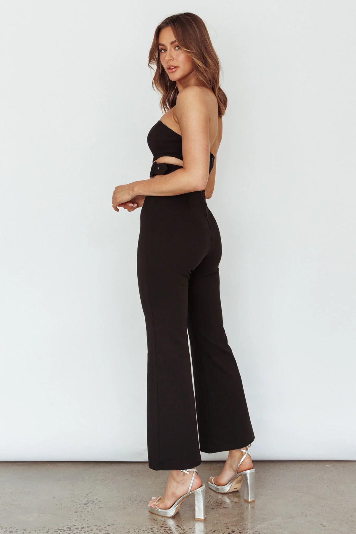 Glisten Cut-Out Buckle Waist Jumpsuit Black