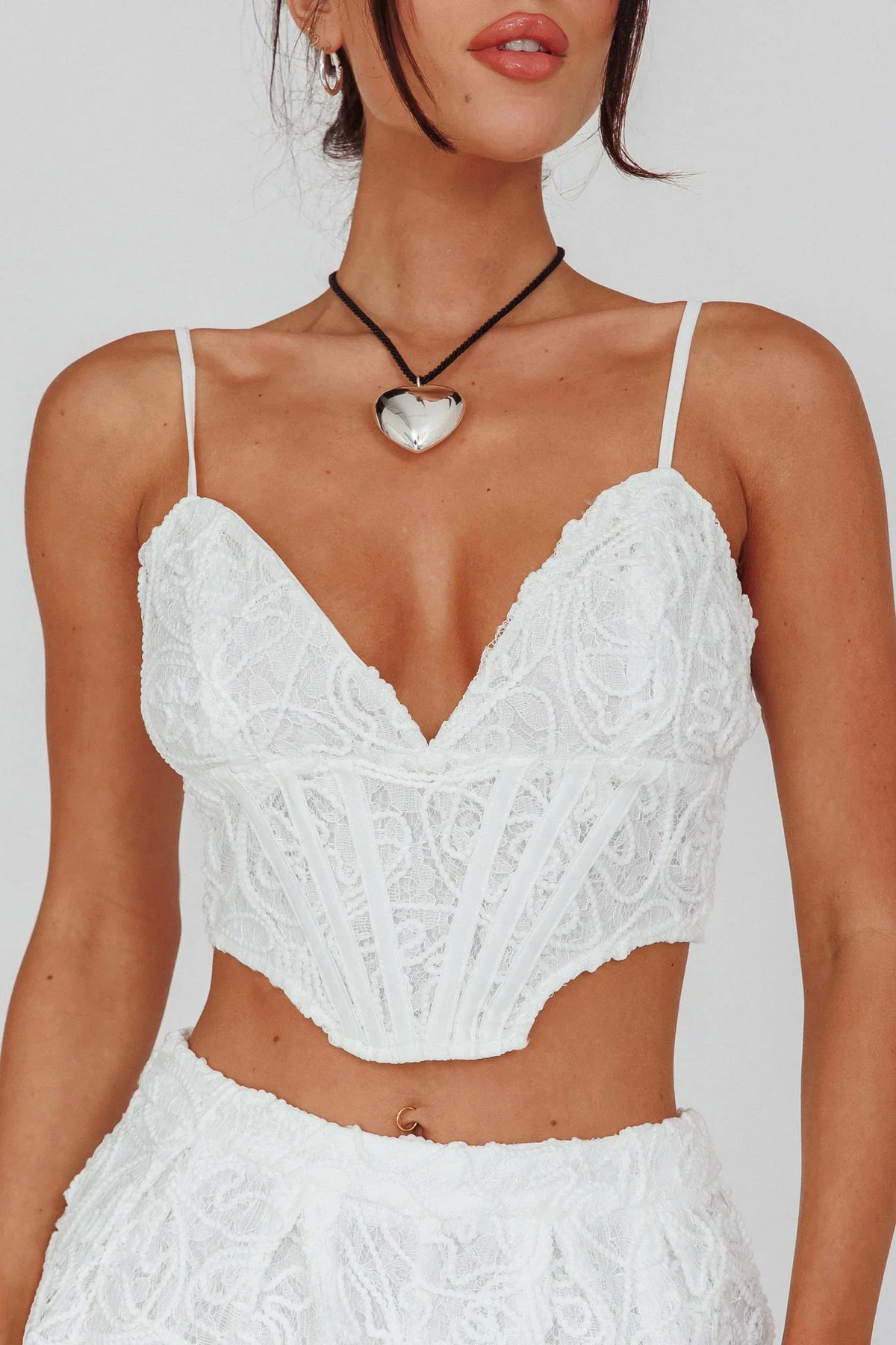 Staycation Lace Bustier Top White