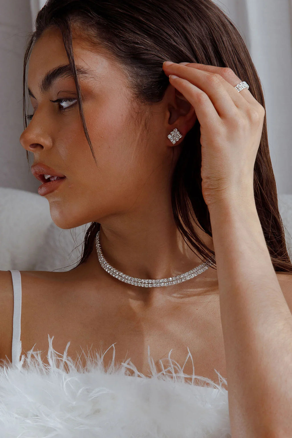 Suite Life Diamante Earrings, Ring and Necklace Set Silver