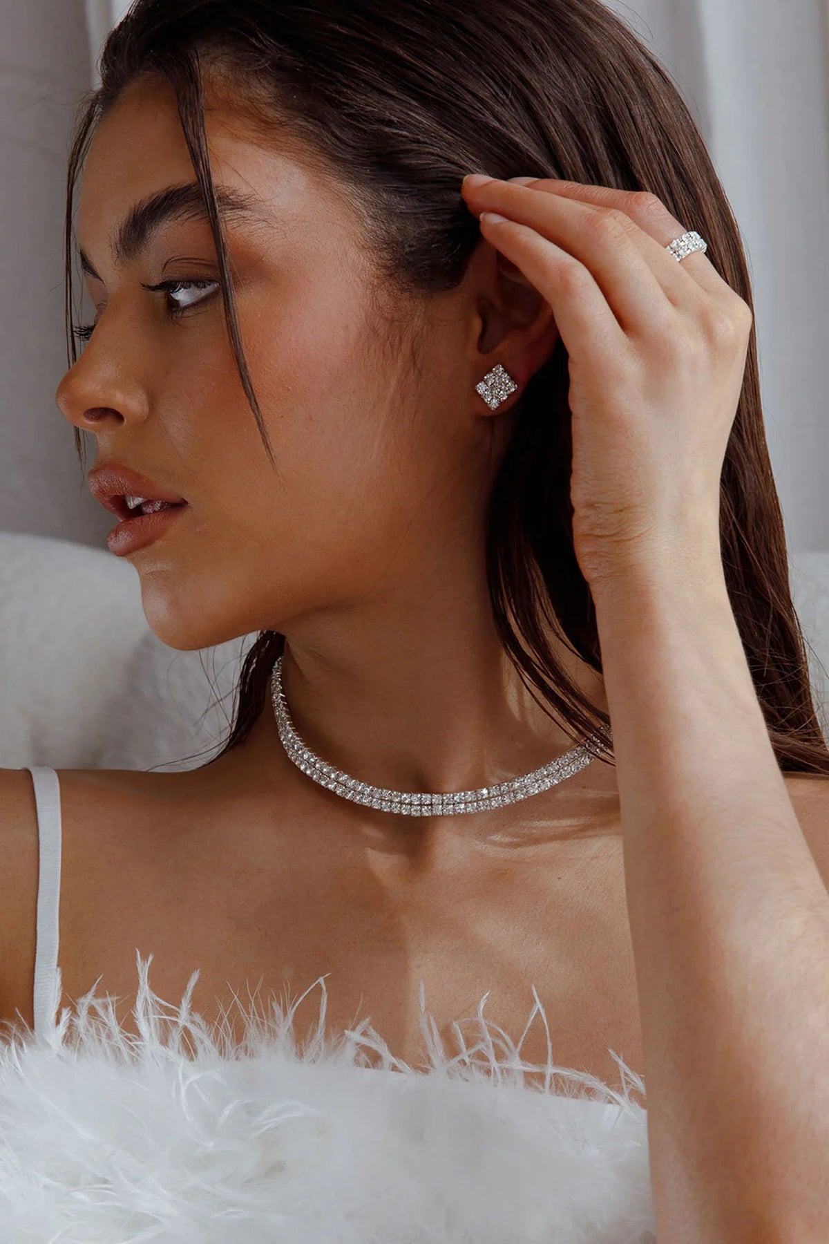 Suite Life Diamante Earrings, Ring and Necklace Set Silver