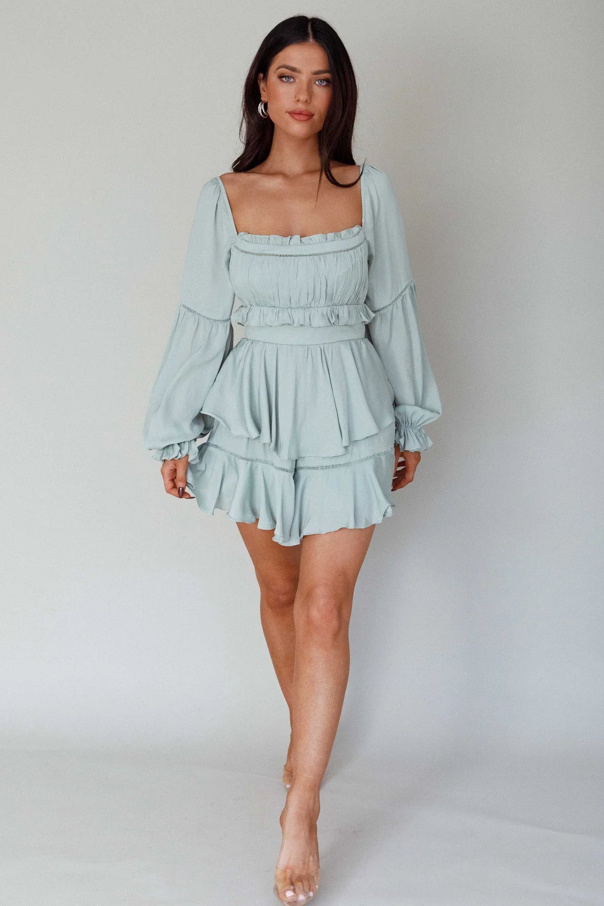 Alabama Long Sleeve Satin Romper Pistachio