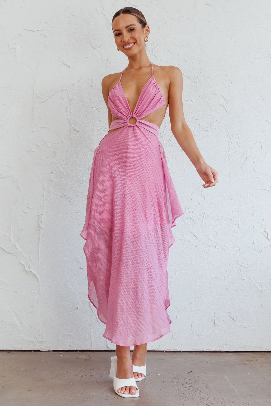 Samia Cut-Out Halterneck Midi Dress Pink