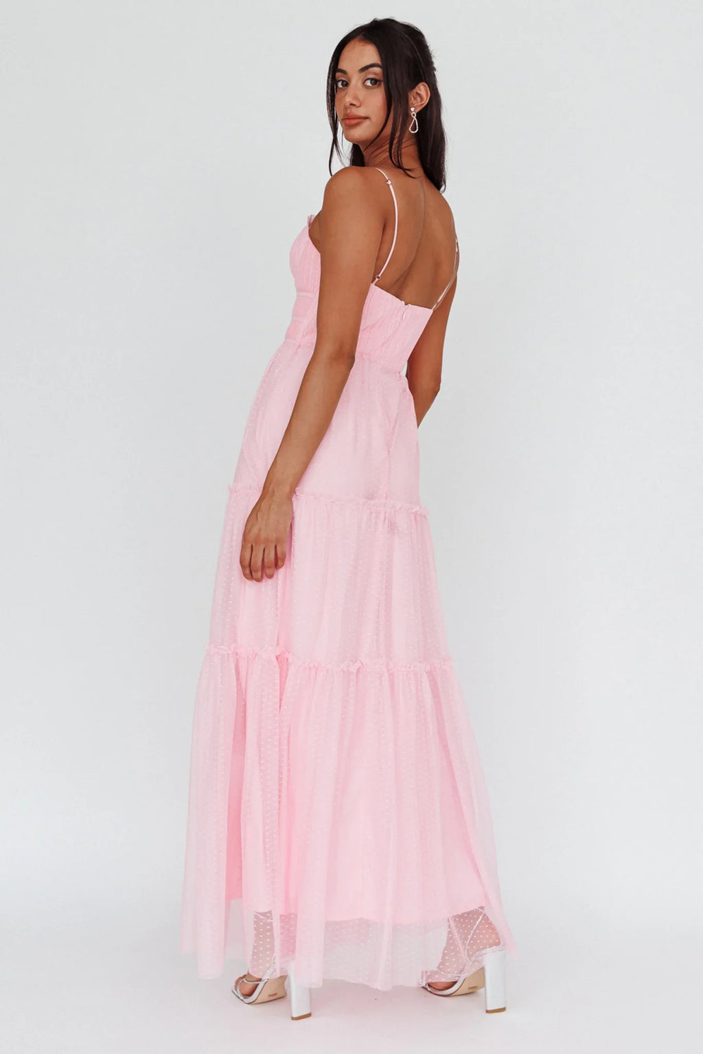 Calla Sweetheart Neckline Hail Spot Midi Dress Pink