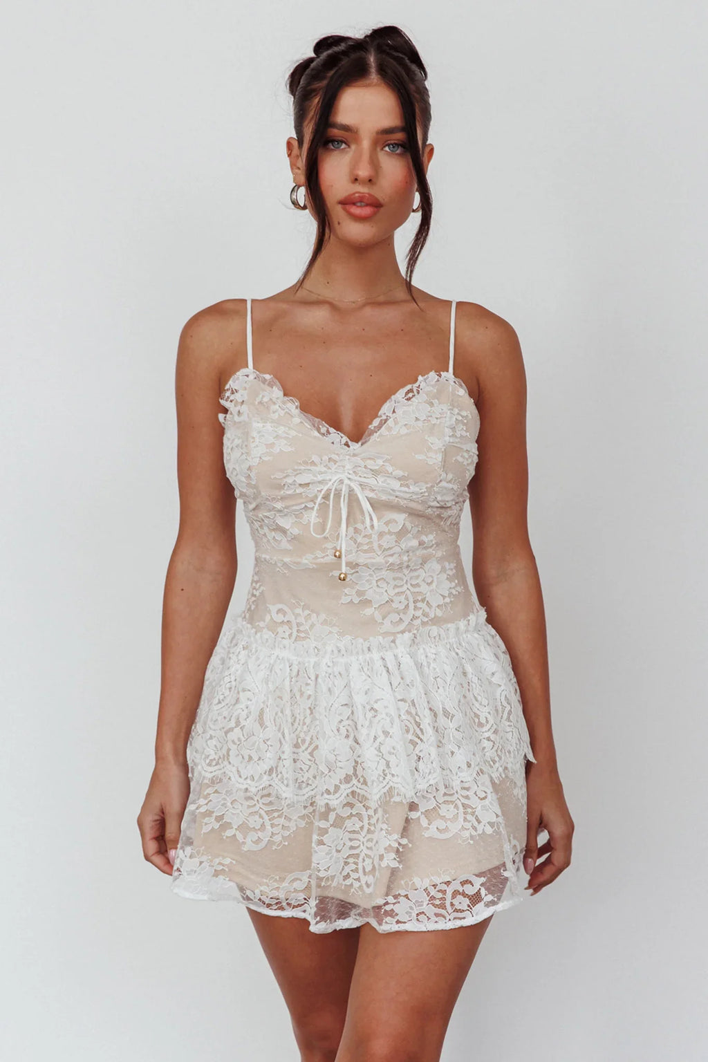Cielo Lace Peplum Mini Dress White