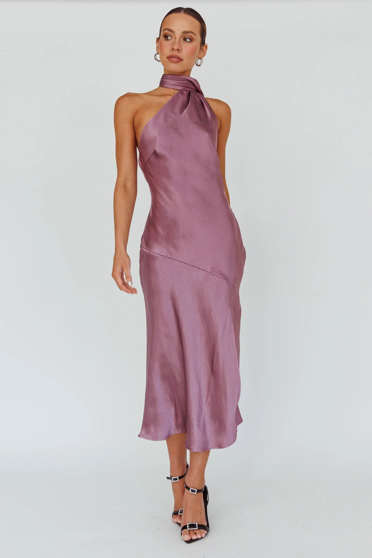 Italian Summer Tie Neck Midi Dress Grape