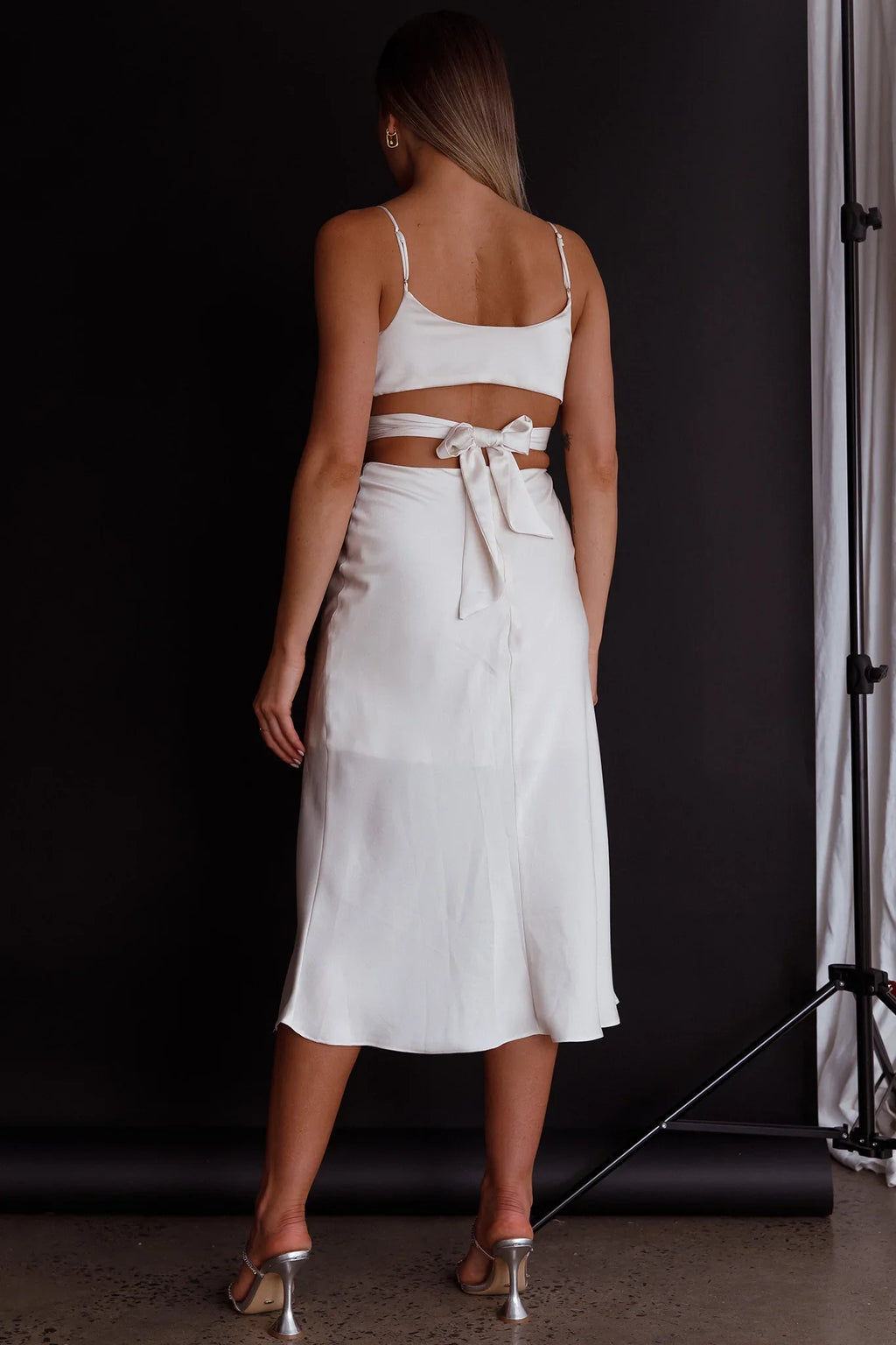 Dance With Me Crossover Bust Midi Dress Ivory