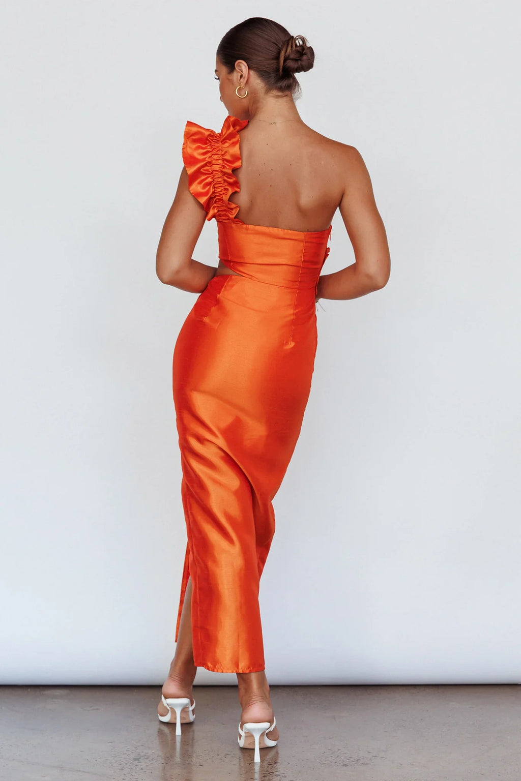 NY Moment Wide Ruffle Shoulder Dress Orange