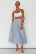 Jasmine Organza Mesh Elasticated Waist Midi Skirt Blue