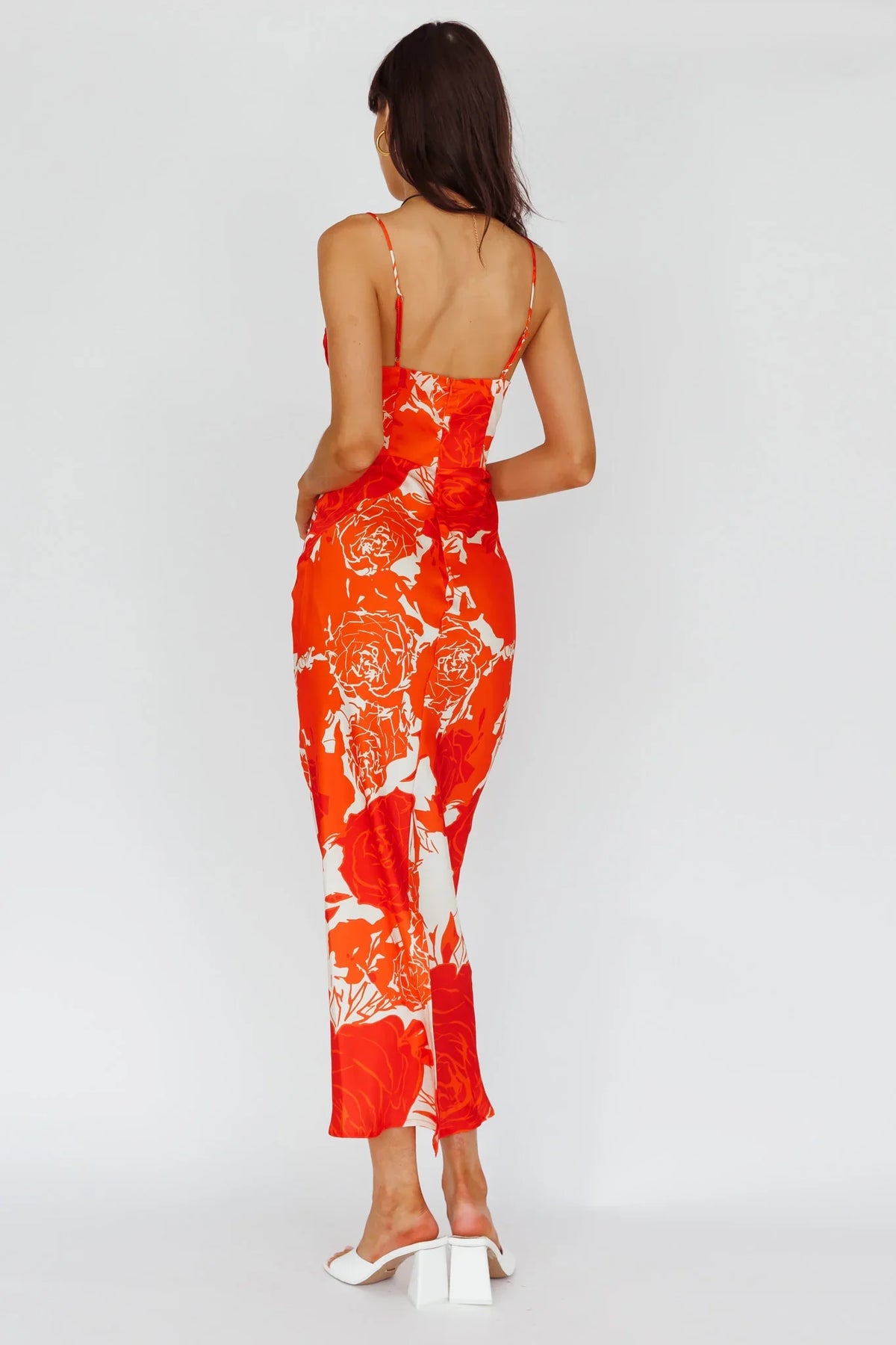 Highland Pleated Bust Midi Dress Floral Orange