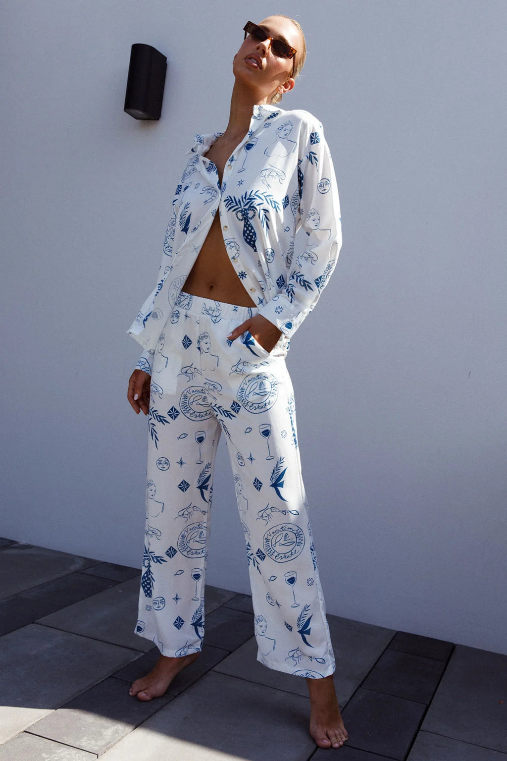 Weekend Bliss Pants Printed White