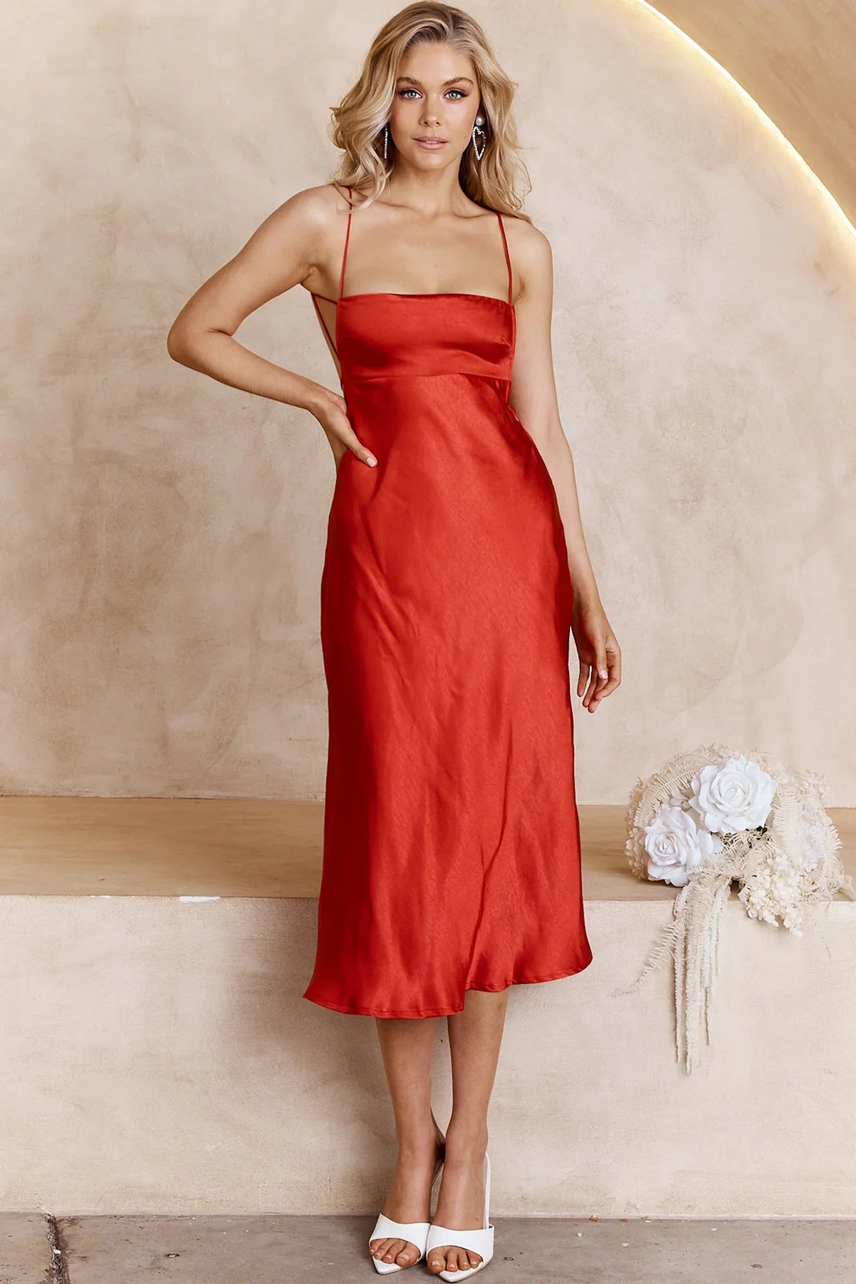 Dolce Life Low Back Midi Dress Red