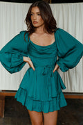Well Versed Long Sleeve Flounce Romper Forest Green