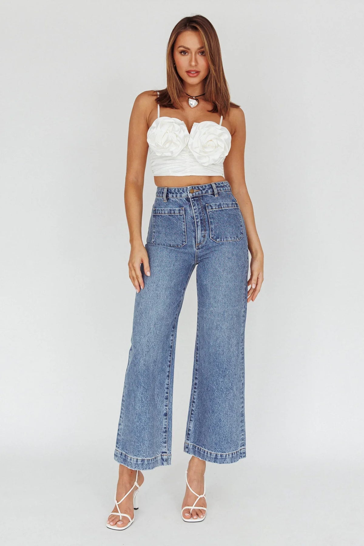 Romina Rose Bust Crop Top Ivory