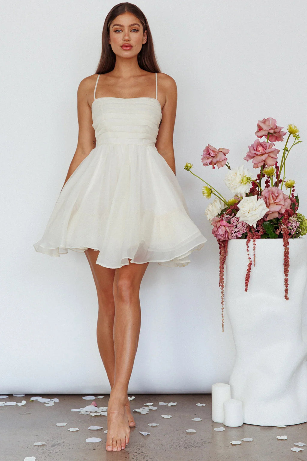 Elyse Pleated Bodice Party Dress Cream