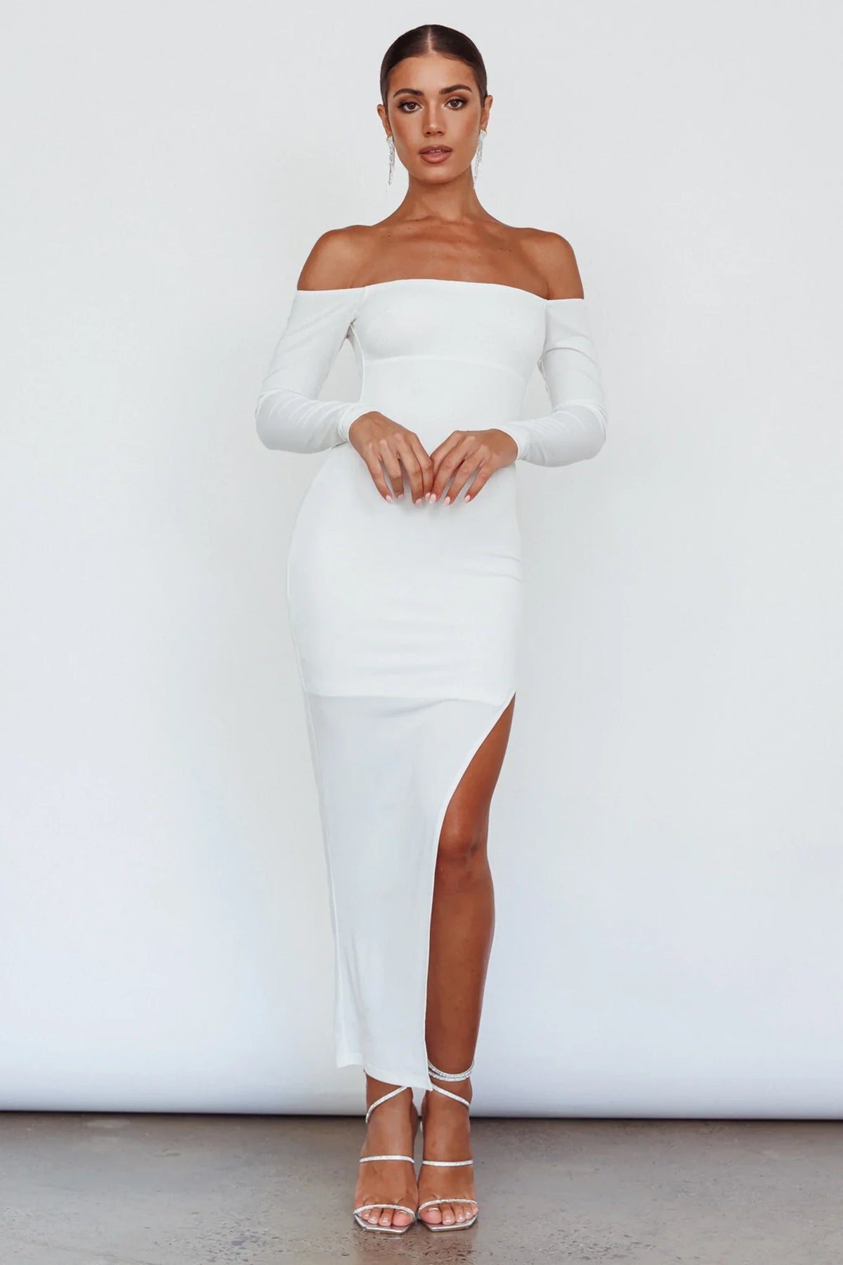 Sentimental Mood Off-Shoulder Midi Dress White