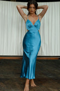 City Lights Cut-Out Waist Strappy Back Midi Dress Midnight Blue