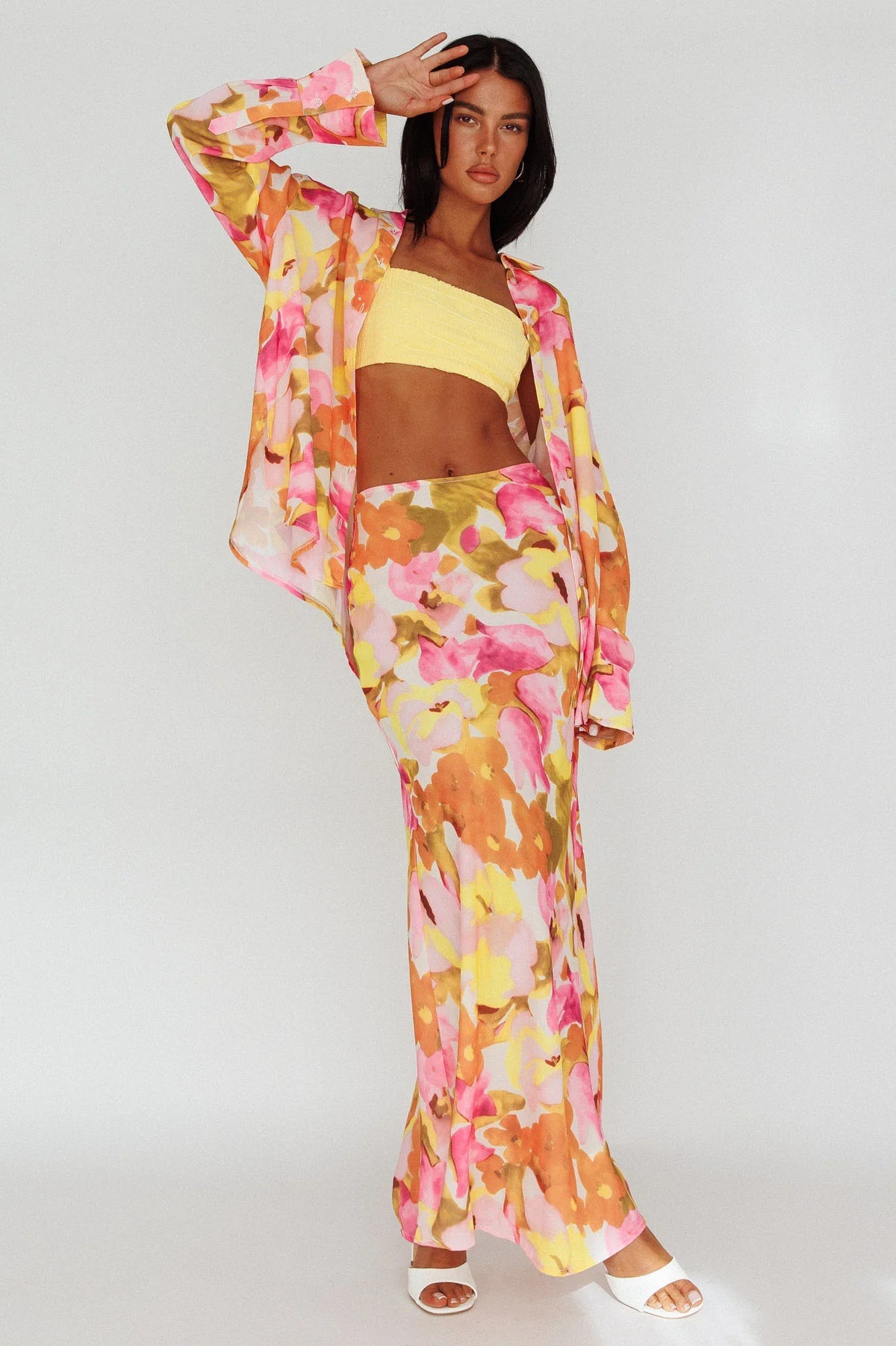 Vacation Midi Skirt Floral Pink/Yellow