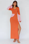 Karsen Long Sleeve Crochet Maxi Dress Orange