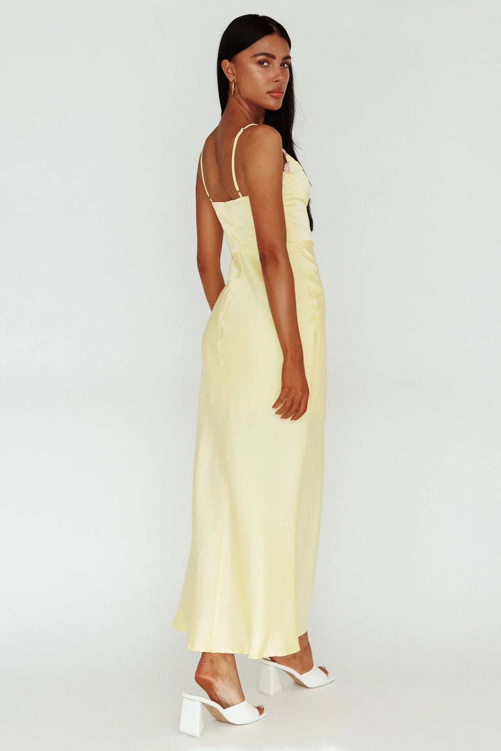 Honeysuckle Floral Neckline Midi Dress Lemon
