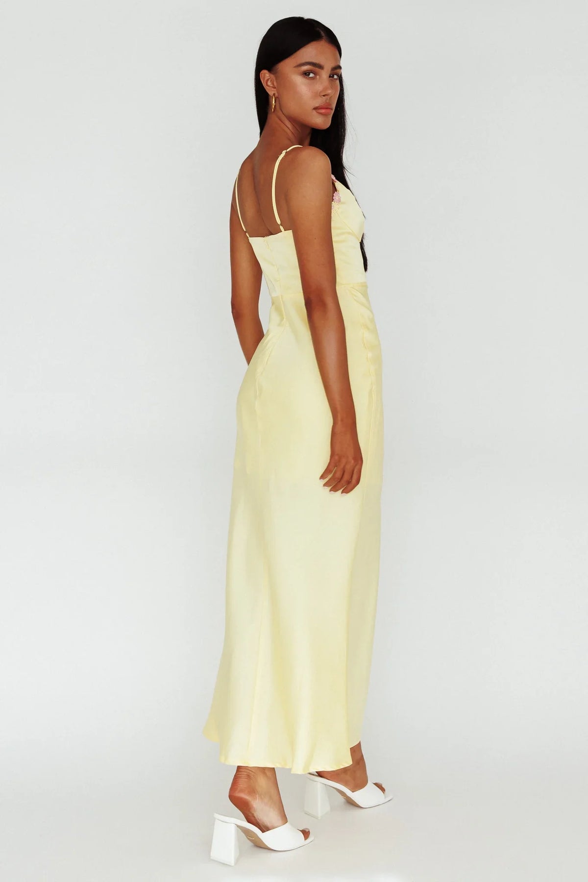 Honeysuckle Floral Neckline Midi Dress Lemon