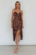 Missoula Cami Strap Padded Bust Midi Dress Printed Brown