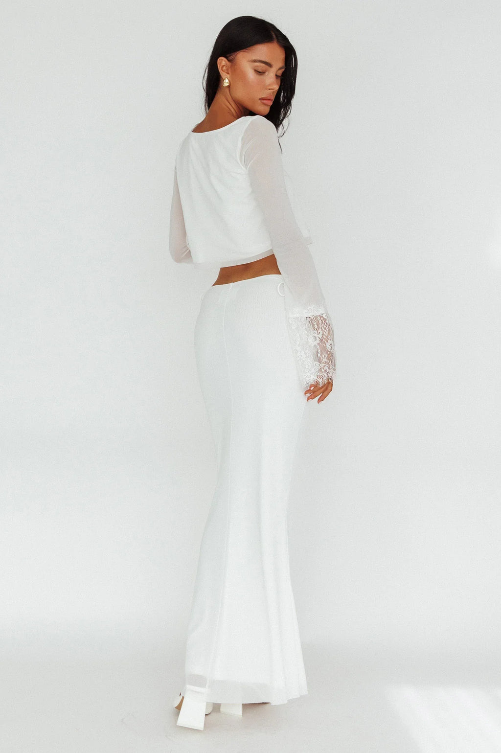 Rana String Tie Side Midi Skirt Cream
