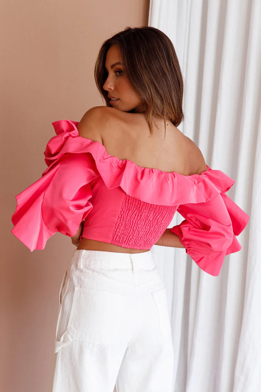 Midnight Mirage Puff Ruffle Crop Top Doll Pink