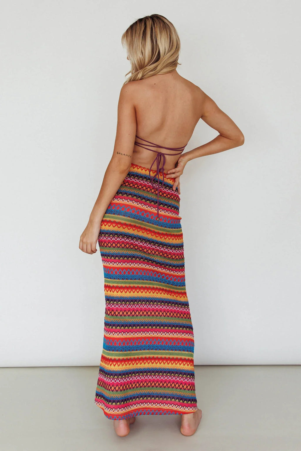 Tulum Knit Midi Skirt Pink Multi