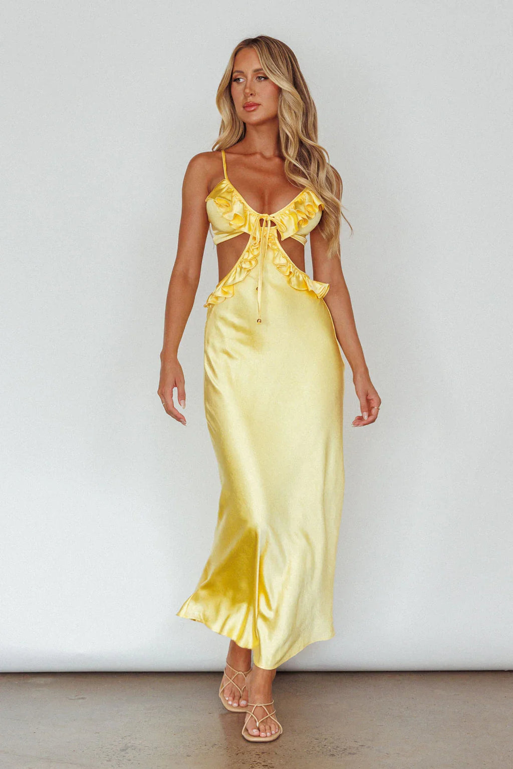 Stole My Heart Frill Trim Maxi Dress Yellow