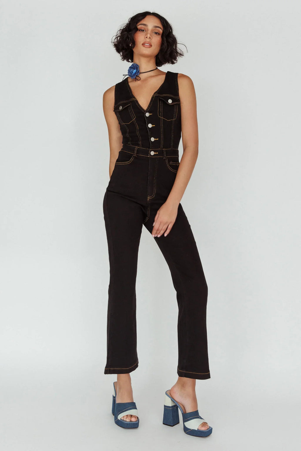 Jazelle Button Front Jumpsuit Black