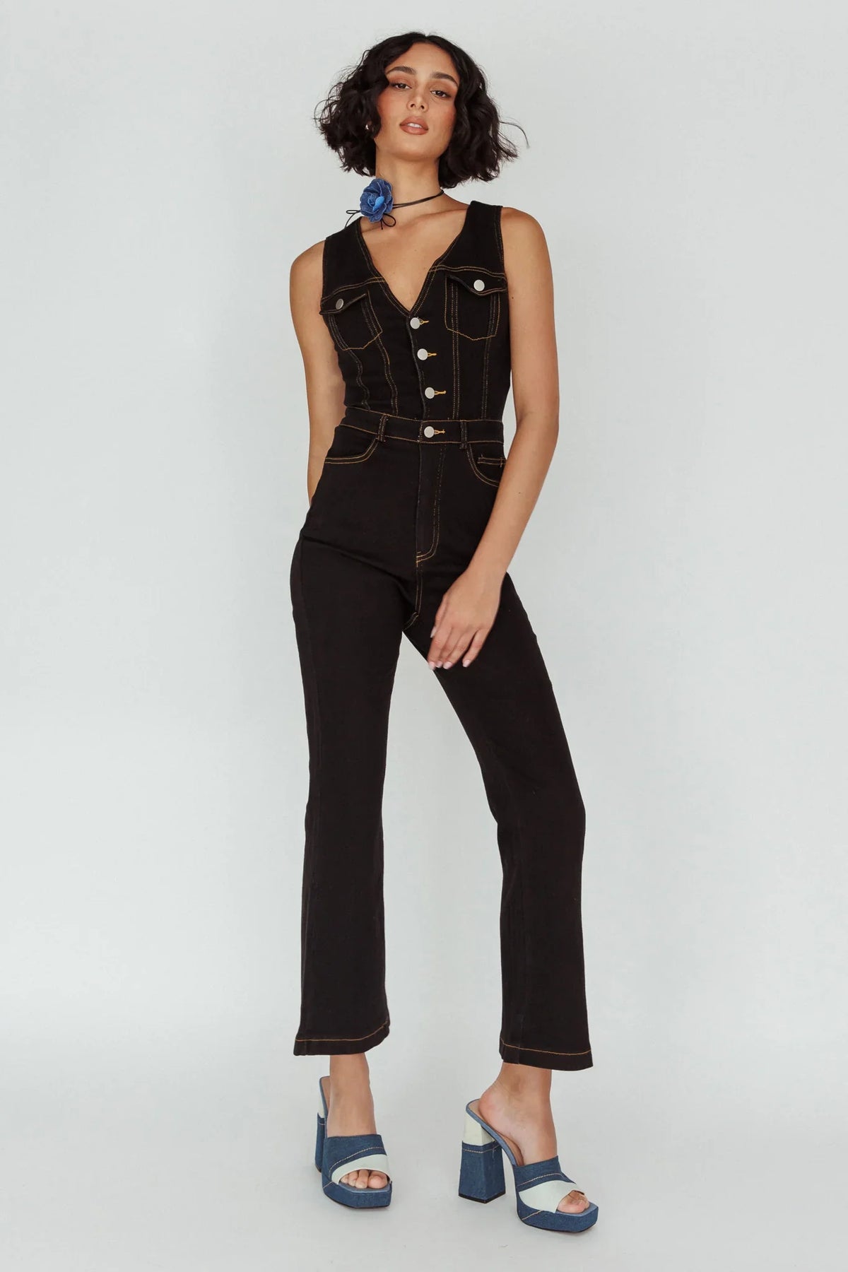 Jazelle Button Front Jumpsuit Black