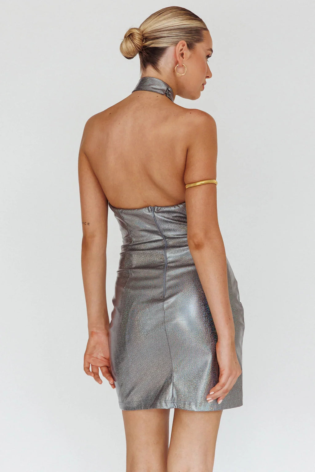 For The Gram Faux Leather Halter Dress Charcoal