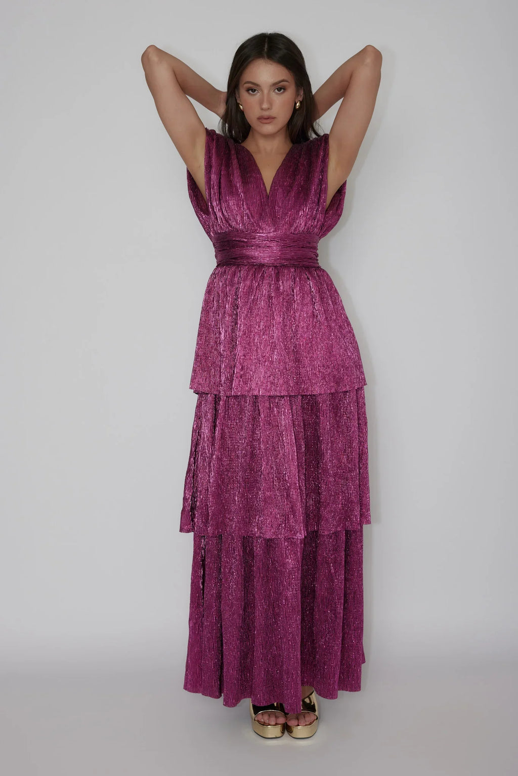 Shimmer Layered Maxi Dress Magenta Haze