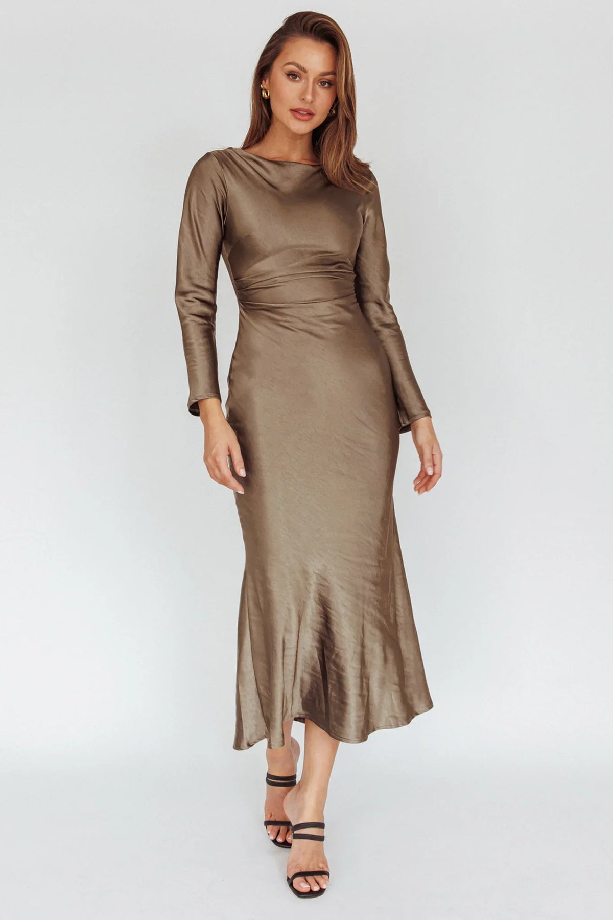 Loveland Cowl Back Midi Dress Olive