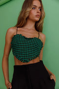 Miss Fine Heart Crop Top Houndstooth Green