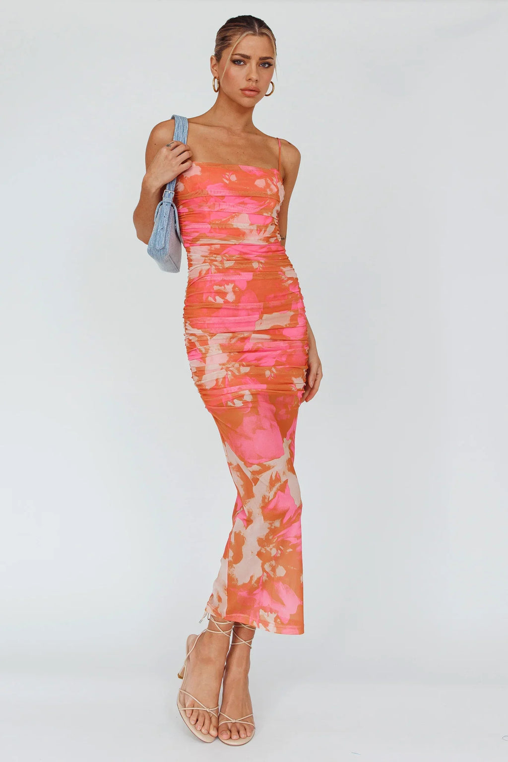 Logan Cami Strap Midi Dress Floral Pink