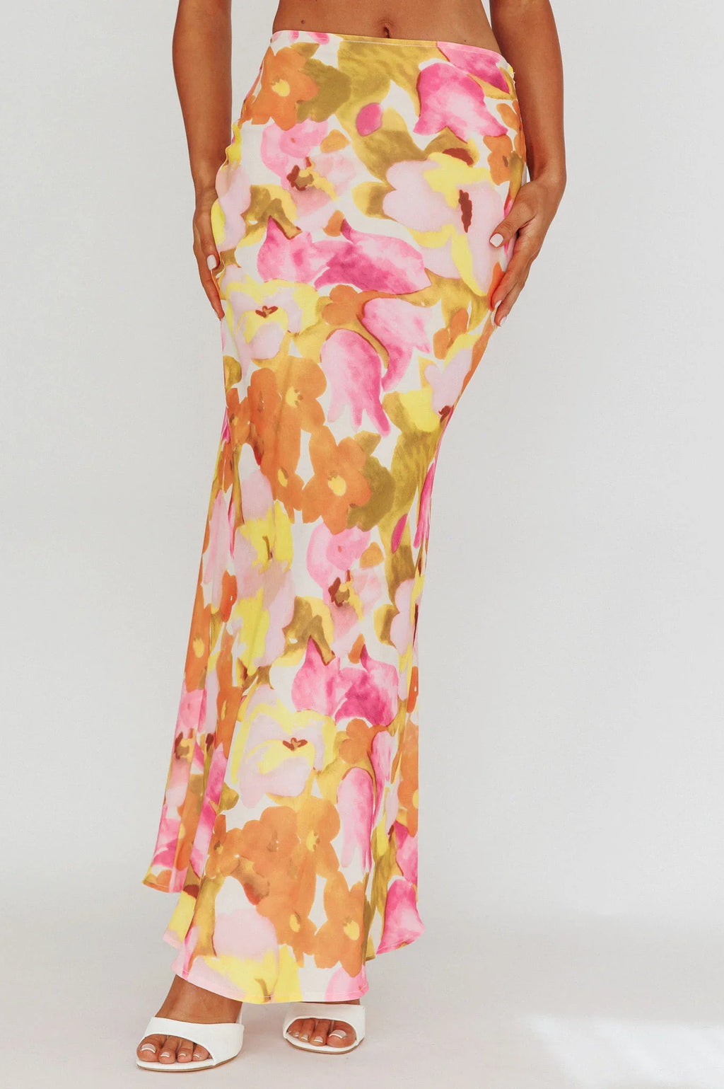 Vacation Midi Skirt Floral Pink/Yellow