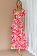 Montebello Puff Sleeve Maxi Dress Floral Pink/Orange