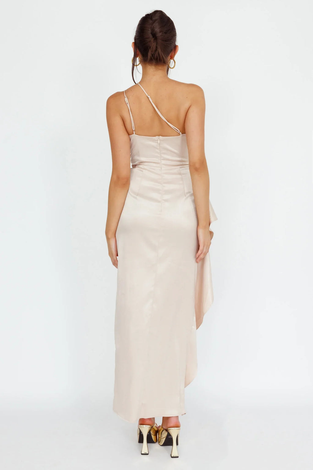 Kamillia One-Shoulder Split Midi Dress Champagne