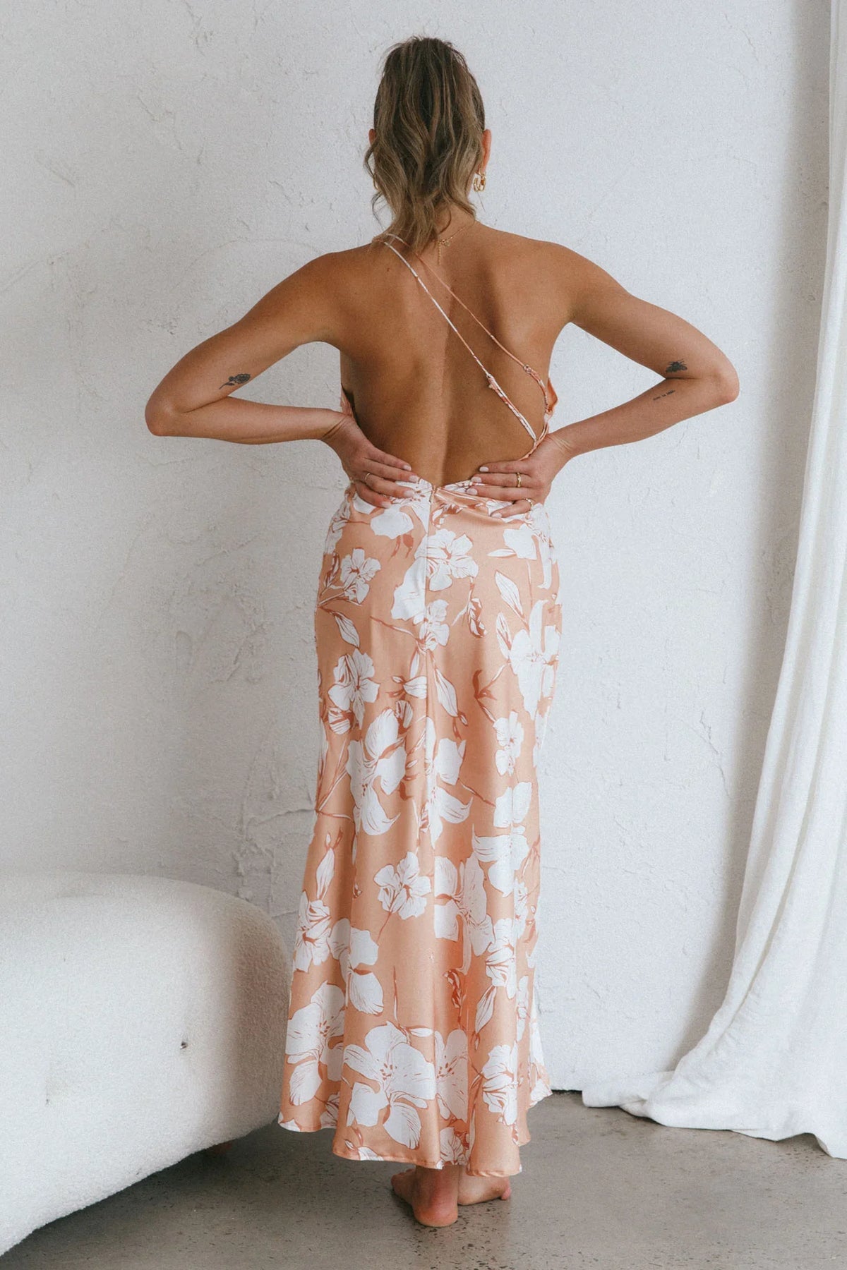 Casa Del Mar One-Shoulder Ruched Midi Dress Floral Blush