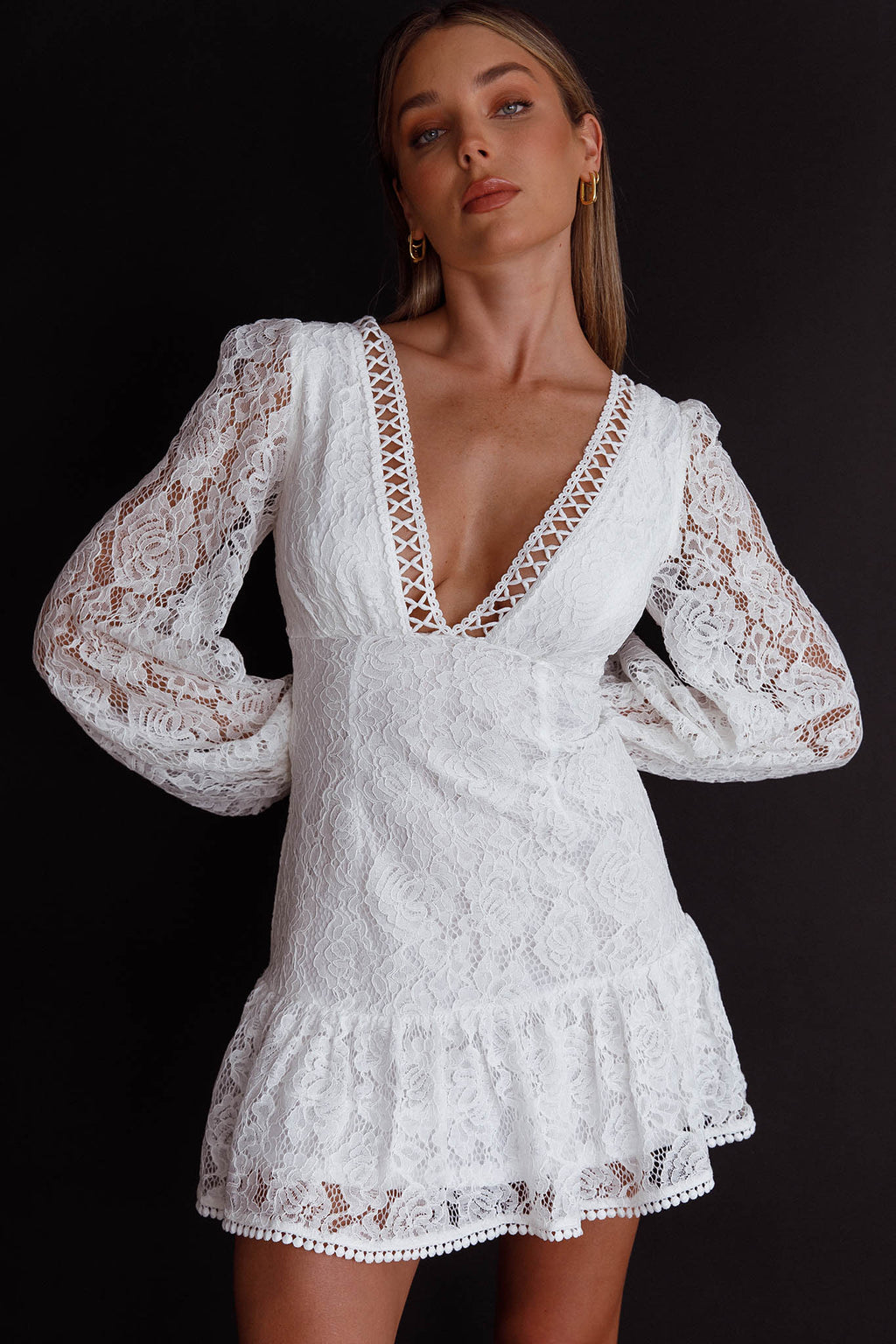Summer Wine Long Sleeve Lace Dress White