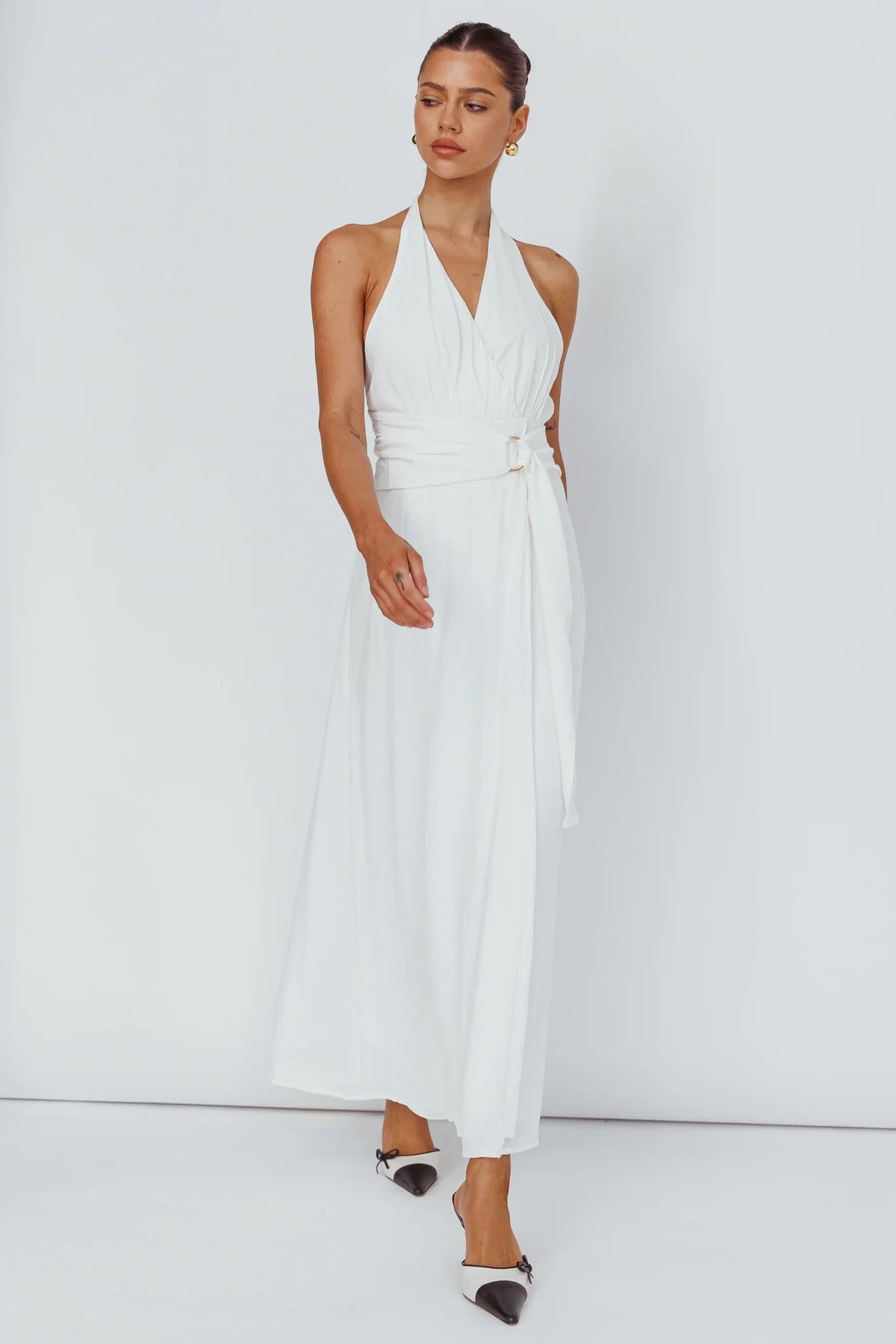 Spring Feels Halterneck Belt Maxi Dress White