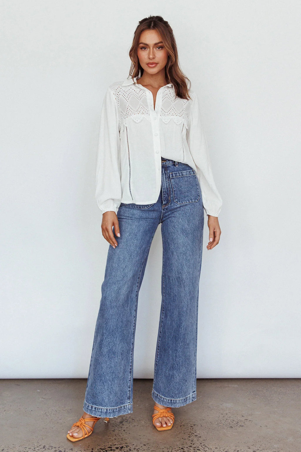 Villa Oasis Long Sleeve Button Shirt White