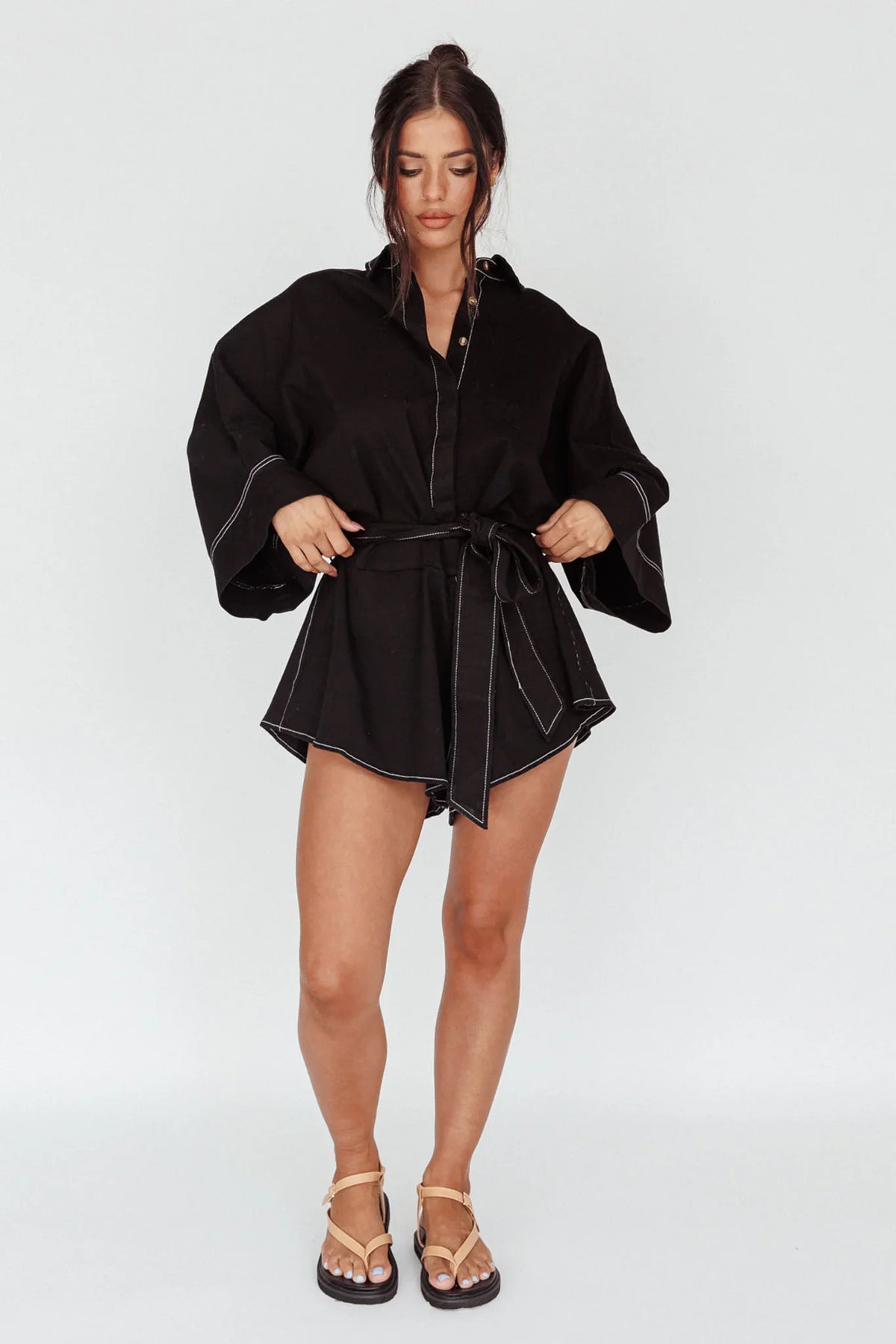 Daytona Beach Long Sleeve Shirt Romper Black