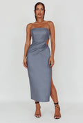 Taking Bets Strapless Midi Dress Leather Midnight Blue